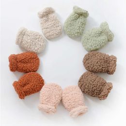 Autumn Winter Warm Kids Mittens Solid Color European Style Anti-scratch Face Gloves for Baby Boy Girl L2405