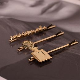 Luxury Brand Perfume Bottle Designer Hair Clips Barrettes for Women Girls 18k Gold 3pcs Set Letters Hairclip Hairclips Hair Accessories Gift