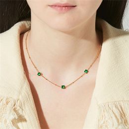 New Fashion Tiny Chain Choker Necklace Female 14K Gold Green CZ Necklace for Women Jewelry Christmas Gift