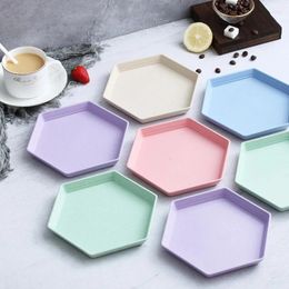 Plates 5pcs/set Multifunctional Fruit Plate Tableware Dishes Thicken Wheat Straw Hexagon Tray Dessert Home Candy Colour