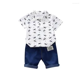 Clothing Sets 2PCS/Set 0-4 Years Old Children Boys Summer Clothes Suits Kids Casual Printed Lapel Pullover Shirt Denim Shorts