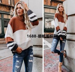 Women's Polos 2024 Fall/winter Women's Knitted Sweater Fashion Loose Large Size Round Neck Striped Women