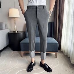 Men's Suits Plus Size 38 Summer Fashion Patchwork Suit Pants Men Clothing 2024 Korean Slim Fit Business Formal Wear Office Cropped