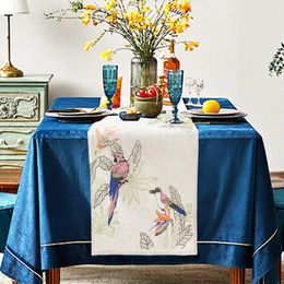 Table Cloth B154n Pastoral Thanksgiving Tablecloth Thick Linen Embroidery Flag Holiday Decoration Flowers And Bird