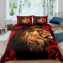 Bedding sets Black Lion Duvet Cover Animal Bed Sheet 3 Piece Set Single Double King Queen Full Size 1 Comforter 2 case H240521 RKAV