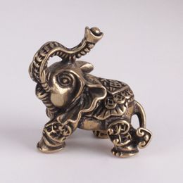 Solid Brass Lucky Elephant Office Desktop Decorations Accessories Chinese Wealth Texts Vintage Copper Animal Figurines Ornaments