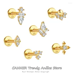 Stud Earrings CANNER 925 Sterling Silver Single Tragus Piercing For Women Cubic Zirconia Labret Lip Ring Cartilage Studs Jewellery