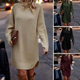 Casual Dresses Women High Collar Sweater Dress Knitting Chic Ribbed Knit Turtleneck Cosy Autumn-winter Women's Streetwear