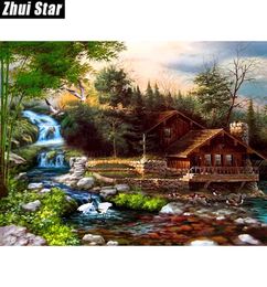 Zhui Star Full Square Drill 5D DIY Diamond Painting quotwaterfall housequot 3D Embroidery set Cross Stitch Mosaic Decor gift V5056742
