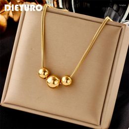 Pendant Necklaces DIEYURO 316L Stainless Steel Gold Color Large Round Ball Necklace For Women Girls Clavicle Chains Jewelry Party Gift