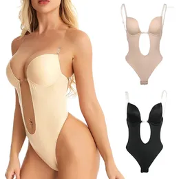 Women's Shapers Invisible Shaper Bra Bodysuit Corset Backless Deep V-Neck U Plunge Thong Waist Trainer Clear Strap Padded Push Up Shapewear