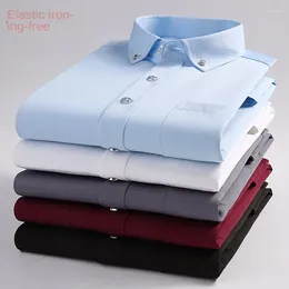 Men's Dress Shirts Non-iron Wrinkle-resistant Diamond Button-down Shirt For Business Fit Casual Solid Colour Stretch Long Sleeve