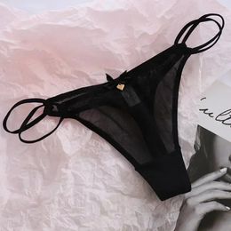 Women's Panties Sexy Women Thongs Mesh Transparent Solid Color Low-Rise Seamless Underwear Cute Girls Ladies T-Back T-String
