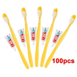 100/50Sets Portable el Disposable Toothbrush with Toothpaste Kit supplies Convenient Plastic Camping travel wash gargle TSLM1 240522