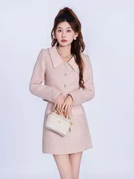 Work Dresses High Quality French Small Fragrance Two Piece Set For Women Fall Korean Fashion Sweet Short Jacket Coat Skirt 2 Outfits