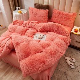 Bedding sets WOSTAR Winter warm plush duvet cover pink mink velve+fluffy flannel quilt 220x240 king size luxury double bed bedding set H240521 10WD