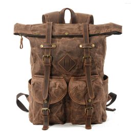 Backpack European-style Canvas Leather Men's Large-capacity Oil Wax Bag Mountaineering Travel Retro