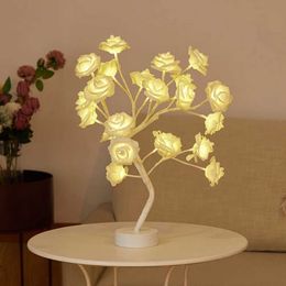 Decorative Objects Figurines LED countertop artificial flower bonsai tree light Colour change rose Christmas gift party decoration H240521 TZPY