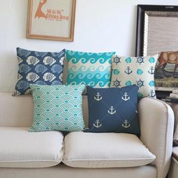Pillow Green Blue Home Decoration Geometry Ocean Cases Decorative Cotton Linen Sofa Car Cover Anchor Pillowcase