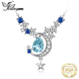 Anhänger Halsketten JuwelyPalace New Moon Star 4.5CT Authentic Sky Blue Topaz Schaffen Sapphire 925 Sterling Silber Halskette für Frauen 45 cm D240522