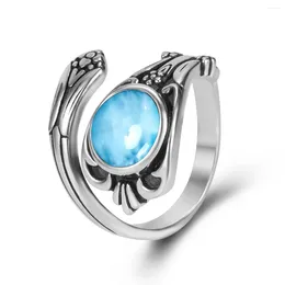 Cluster Rings Vintage Design 925 Sterling Silver 8 8mm Natural Larimar Ring Jewellery Round Stone Wedding Women Size