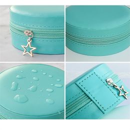 Portable PU Leather Jewelry Box Round Small Gift Box Zipper Travel Ring Earring Necklace Jewelry Organizer Zipper Storage Case