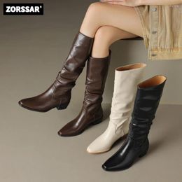 Boots Microfiber Leather Women Knee High Riding Low Heel Long 2024 Fashion Winter Warm Plush Female Thigh