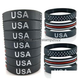 Other Festive Party Supplies Usa Thin Blue Line American Flag Bracelets Sile Wristband Drop Delivery Home Garden Dhhe4