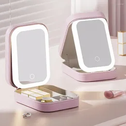 Storage Boxes Capacity Box Soft Light Adjustment Makeup Organiser Portable Led Mirror Cosmetic With For Jewellery Small