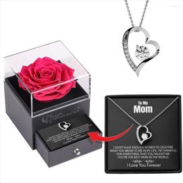 Jewelry Pouches Mother's Day Gift Box Set Necklace Female Hollow Heart Pendant Eternal Flower Forever Rose