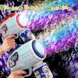 Space Astronauts Fully Automatic Bubble Gun Rocket Bubbles Machine Blower with Liquid Toy for Kids Gift y240513