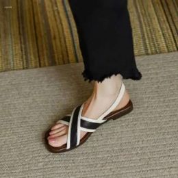 2024 Women Arrival Fashion Mixed Sandals Colours Genuine Low Heels Shoes Woman Summer Casual Comfor 435