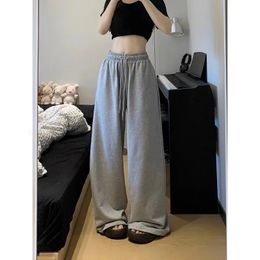 Deeptown Grey Sweatpants Wide Leg Pants Women Casual Oversize Sports Trousers Korean Fashion Streetwear Vintage Straight Joggers 240508