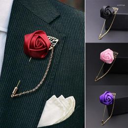 Brooches Rose Leaf With Tassel Chain Men Shirt Suit Collar Lapel Pins Fabric Flower Brooch Wedding Party Jewellery Gift Accessorie