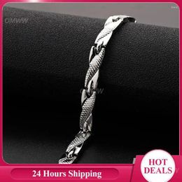 Link Bracelets 7mm Wide Hand Rope Silver Bracelet Bangle Wristband Dragon Pattern Titanium Steel