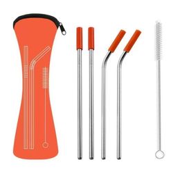 6Pcsset Reusable Stainless Steel Straight Bent Drinking Straws with Silicone Tips for Cold Beverage Drink Bar Tools Whole9260545