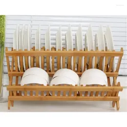 Kitchen Storage Plate Wooden Flatware Dish Rack Folding Bamboo Drying Holder Utensil Drainer