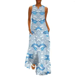 Casual Dresses Ocean Waves Dress Abstract Print Sexy Maxi Aesthetic Boho Beach Long Woman V Neck Graphic Oversized Vestido