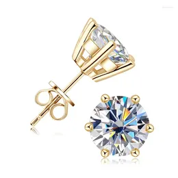 Stud Earrings Real 0.5-2ct Moissanite Diamond Earring 18K Yellow Gold Plated 925 Silver Wedding For Women Luxury Jewellery With GRA