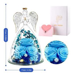 Decorative Objects Figurines The angel rose pattern preserves the eternal in glass as a Valentines Day gift for girlfriends grandmothers and flowers H240521 DFQQ