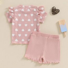 Clothing Sets Toddler Girls Summer Outfit Heart Print Short Sleeve T-Shirt And Elastic Shorts Set Cute 2 Piece Clothes