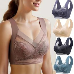 Bras L-6L Women Large Bra Push Up Ice Silk Seamless Upper Bralette Lace Wireless Summer Plus Size Top Lingerie Underwear 15019