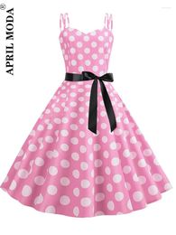 Casual Dresses Thin Summer Vintage Swing Flare Dress Pink Kawaii Costume Cosplay Sundress Spaghetti Straps Polka Dot Print Backless 60s