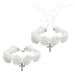 Choker White Rose Necklace With Adjustable Lace Unique Crosses Pendant Chain