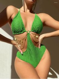 Women's Swimwear Sexy Bandage One Piece Swimsuit Thong Women 2024 Backless Monokini Chain Link Swim Suits High Cut Trikini Bathing Suit