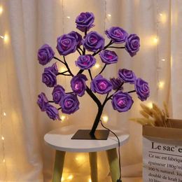 Decorative Objects Figurines 24 LED red rose tree lamp table fairy flower night for home parties Christmas weddings bedroom decoration gifts H240521 2816