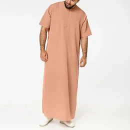 Ethnic Clothing Mens Arab Muslim Long Robe Shirt Casual Loose Sleeves Male Pocket Kaftan Cotton Linen Button Plain Robes Plus Size