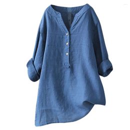 Women's Polos Women Solid Collar Long Sleeve Shirt Casual Loose Blouse Button Down Tops Summer Stand Cotton Linen Baggy Work Office