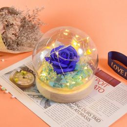 Decorative Objects Figurines Girl Artistic Eternal Flower Galaxy Rose in Glass Dome Beauty and Beast LED lights for wedding parties Valentines Day H240521 RNK7