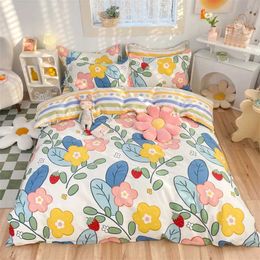 Bedding sets High Quality Cotton Set 1 Duvet Cover 2 cases Cartoon Sky Blue Flower Pattern Design 16 SizesCustomizable H240521 VSOY